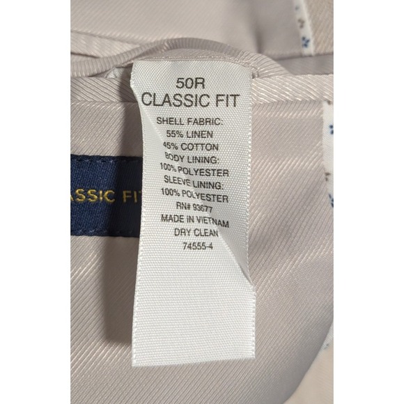 Stafford Men's Tan Herringbone Linen Cotton Classic Fit Blazer Size 50R - Picture 4 of 9